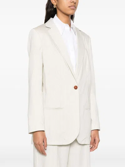 Alysi Beige Striped Single Breasted Blazer