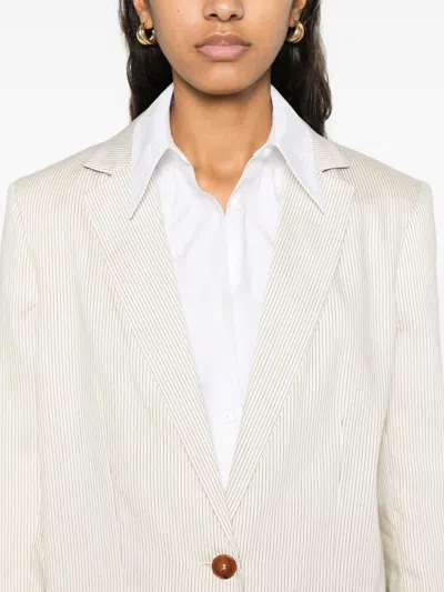 Alysi Beige Striped Single Breasted Blazer