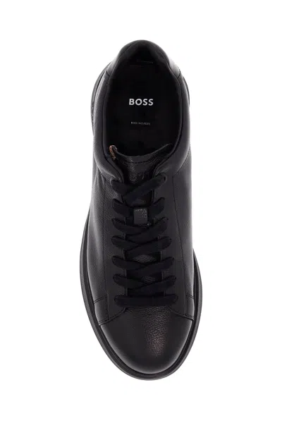 Hugo Boss Boss Bulton Runn Gr Black Leather Sneakers With Rubber Sole