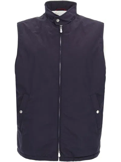 Brunello Cucinelli Water Resistant Nylon Vest In Blue