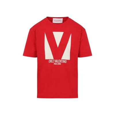Valentino Crewneck Graphic Print T-shirt Logo In Red