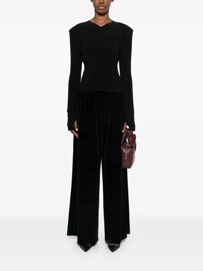 Norma Kamali V-necked Top With Fitted Silhouette And Shoulder Pads