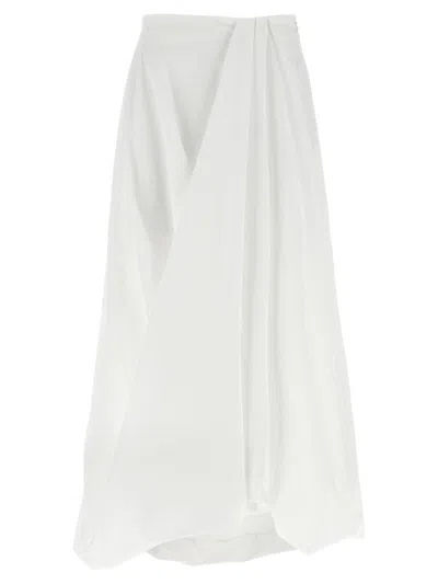 Brunello Cucinelli Long Cotton Skirt With Asymmetric Draped Detailing In White