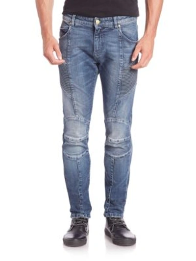 Shop Pierre Balmain Faded Five-pocket Slim-fit Jeans In Blue