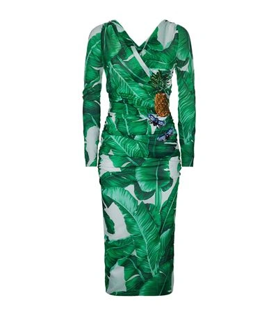 Shop Dolce & Gabbana Banana Leaf-print Embellished Dress