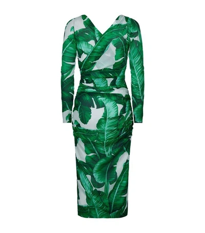 Shop Dolce & Gabbana Banana Leaf-print Embellished Dress