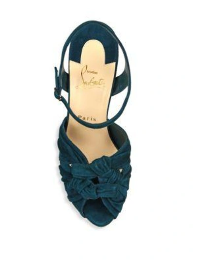 Shop Christian Louboutin Ionescadiva Knotted Suede Platform Sandals In Lagune