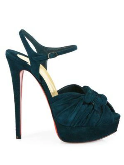 Shop Christian Louboutin Ionescadiva Knotted Suede Platform Sandals In Lagune