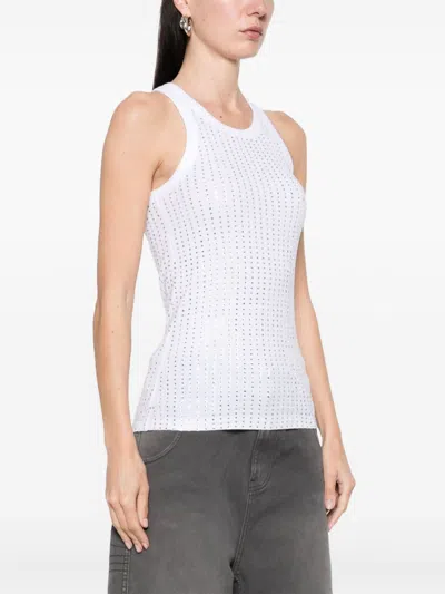Attico White Tank Top With White Rhinestone
