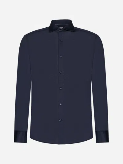 Brunello Cucinelli Men Silk And Cotton Jersey Shirt With Spread Collar