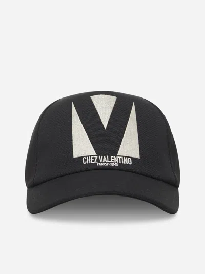Valentino Garavani Black Hat With Logo On The Front In Cotton Man