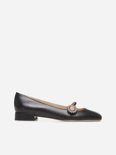 Valentino Embellished Leather Mary Jane Flats