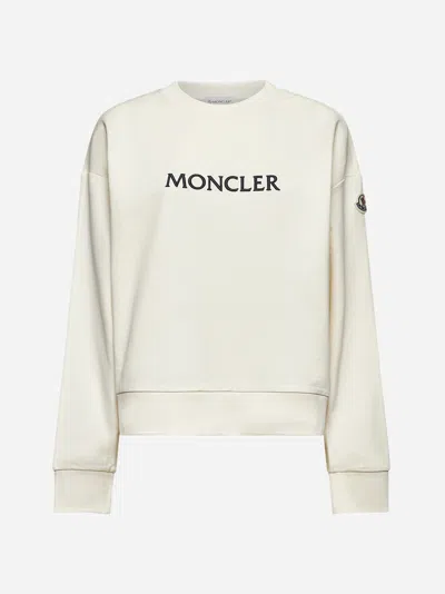 Moncler Womens White Brand-embroidery Round-neck Cotton-jersey Sweatshirt Xs