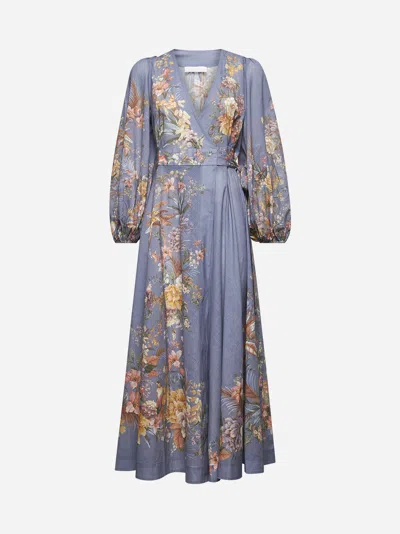 Zimmermann Tallow Floral-print Cotton-voile Midi Wrap Dress