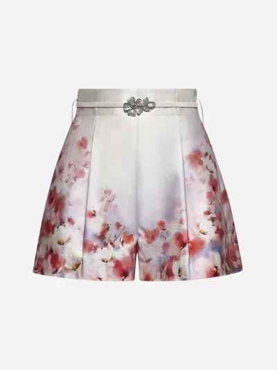 Zimmermann Crush Belted Floral-print Silk And Cotton-blend Twill Shorts