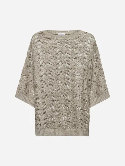 Brunello Cucinelli Women Ivory Knit Dazzling Cape