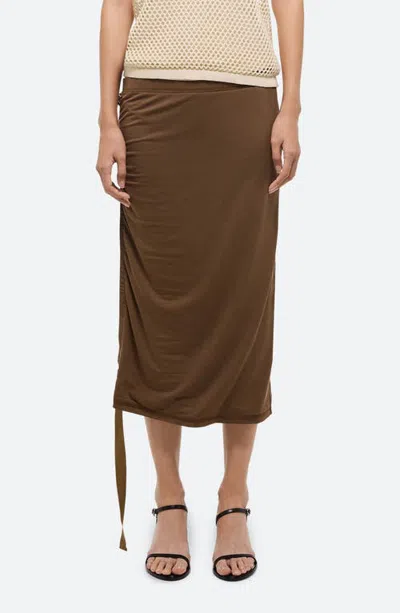 Helmut Lang Wind Ruched Side Belt Skirt In Cocoa