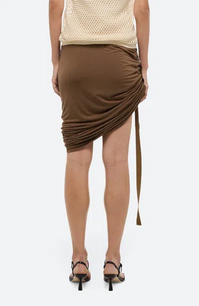 Helmut Lang Wind Ruched Side Belt Skirt In Cocoa