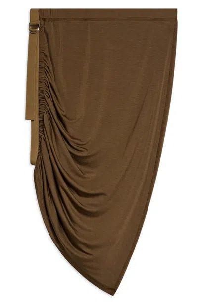 Helmut Lang Wind Ruched Side Belt Skirt In Cocoa