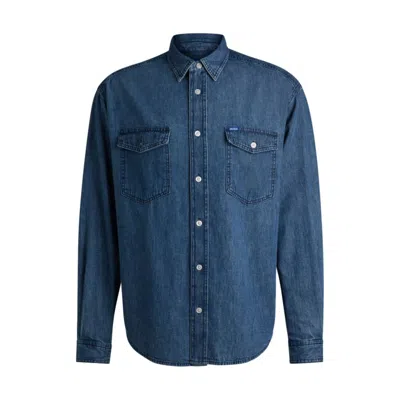 Hugo Boss Loose-fit Shirt In Blue Cotton Denim In Blue