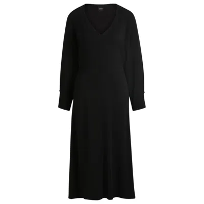 Hugo Boss V-neck Dress With Button Cuffs In Black
