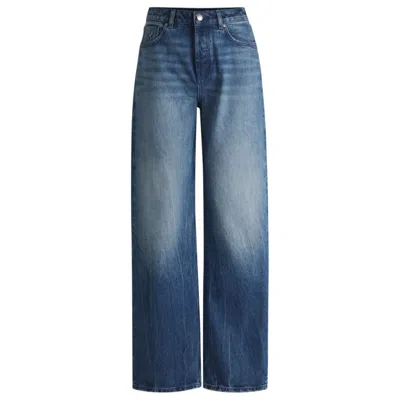 Hugo Boss Straight-fit Wide-leg Jeans In Blue Cotton Denim In Blue