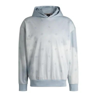 Hugo Boss Cloud-artwork Hoodie With Double B Monograms In Blue