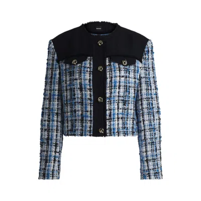 Hugo Boss Tweed Jacket With Contrast Panels And Knot Buttons In Multi