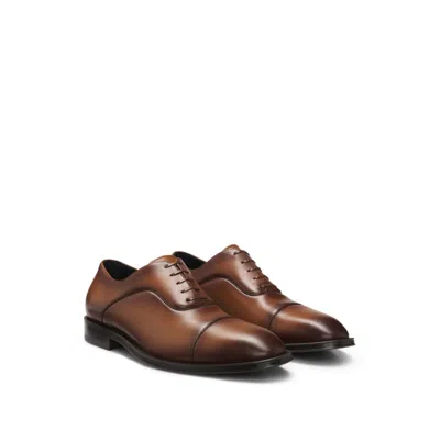 Hugo Boss Captoe Oxford Shoes In Smooth Leather In Brown