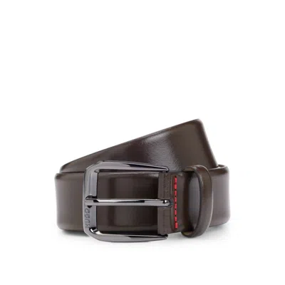 Hugo Boss Italian-leather Belt With Branded Buckle In Brown