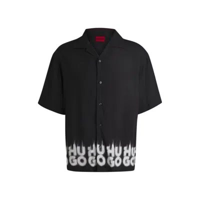 Hugo Boss Oversized-fit Shirt With Smoke Logo-print Hem In Black