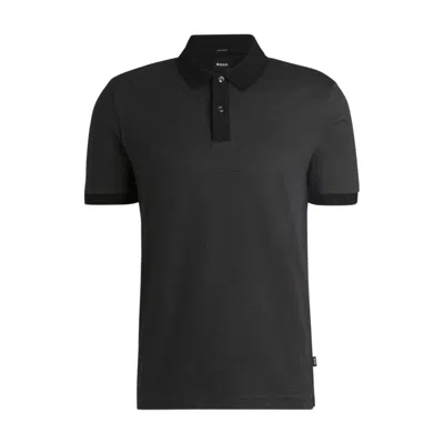 Hugo Boss Mercerized-cotton Polo Shirt With Jacquard Pattern In Black