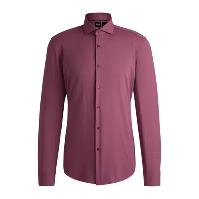 Hugo Boss Slim-fit Shirt In Structured Performance-stretch Jersey In Pink