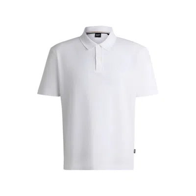 Hugo Boss Mercerized-cotton Polo Shirt With Embroidered Double Monogram In White