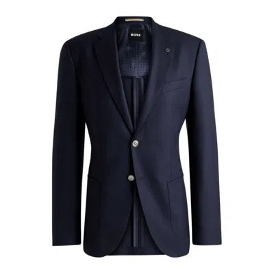 Hugo Boss Regular-fit Suit Jacket In Micro-patterned Virgin Wool In Blue