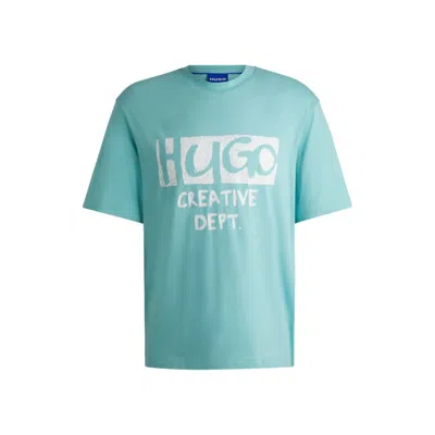 Hugo Boss Cotton-jersey T-shirt With Logo Artwork In Blue
