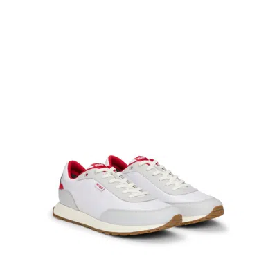 Hugo Boss Mixed-material Trainers With Logo Flag In White
