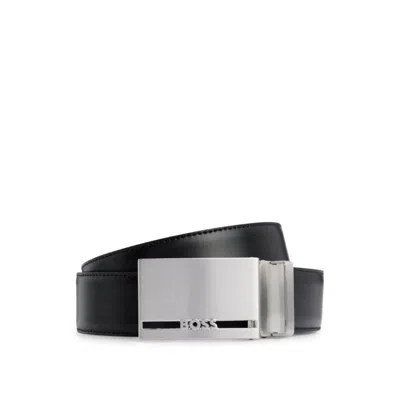 Hugo Boss Italian-leather Reversible Belt With Branded Keeper In Black