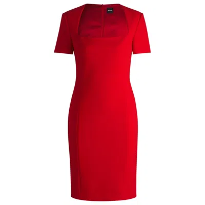 Hugo Boss Short-sleeve Midi Dress In Red