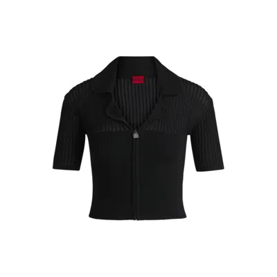 Hugo Boss Cropped Cardigan With Sheer Crochet Structure In Black