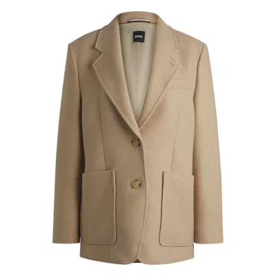 Hugo Boss Oversize-fit Blazer In Melange Wool In Beige