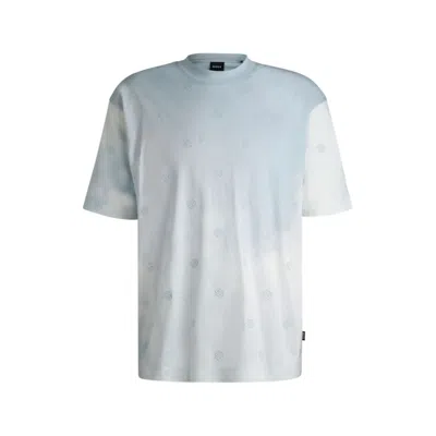 Hugo Boss Cloud-artwork T-shirt With Double B Monograms In Blue