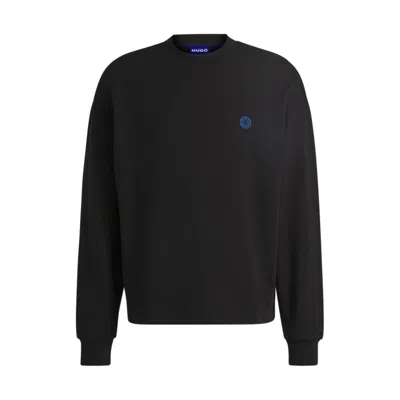 Hugo Boss Cotton-terry Sweatshirt With Smiley-face Logo Patch In Black