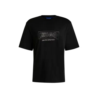 Hugo Boss Regular-fit T-shirt In Cotton With Graphic Logos In Black