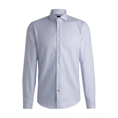 Hugo Boss Casual-fit Shirt In Patterned Cotton In Blue