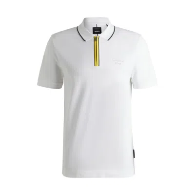 Hugo Boss X Porsche Paras Quarter Zip Polo Shirt In White