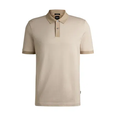 Hugo Boss Mercerized-cotton Polo Shirt With Micro Pattern In Beige