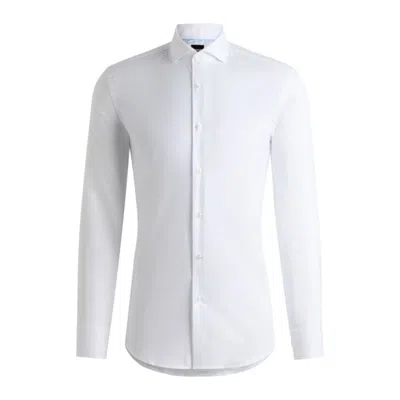 Hugo Boss Slim-fit Shirt In Structured Cotton In White