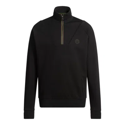 Hugo Boss Cotton Zip-neck Sweatshirt With Double B Monogram In Black