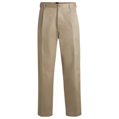Hugo Boss Tapered-fit Regular-rise Trousers In Cotton Twill In Beige